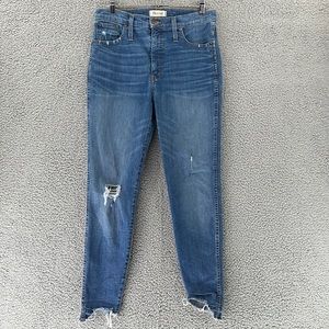 Madewell Denim Skinny High Rise Jeans Womens 28 Medium Wash Distressed Raw Hem‎